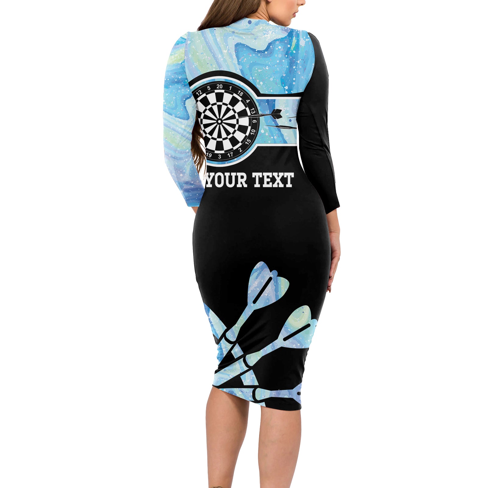 Personalised Australia Darts Opal Vibes Long Sleeve Bodycon Dress