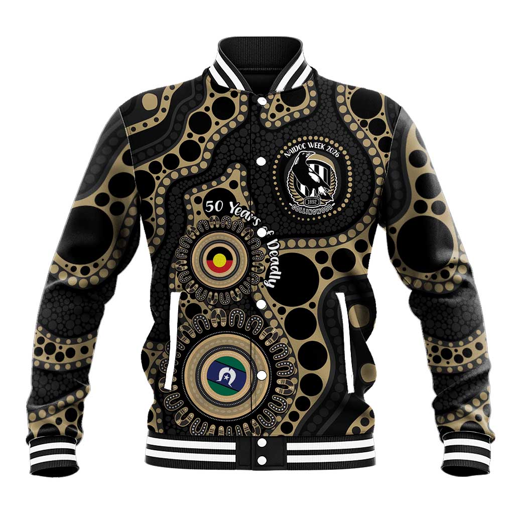 Collingwood NAIDOC Week 2026 Personalised Baseball Jacket 50 Years of Deadly Aboriginal Art