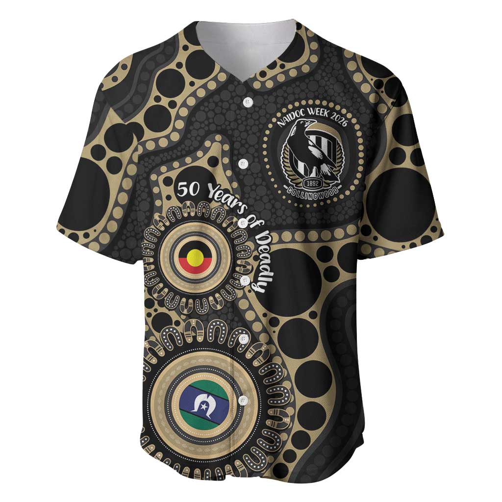 Collingwood NAIDOC Week 2026 Personalised Baseball Jersey 50 Years of Deadly Aboriginal Art