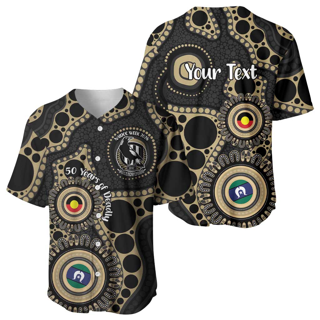 Collingwood NAIDOC Week 2026 Personalised Baseball Jersey 50 Years of Deadly Aboriginal Art