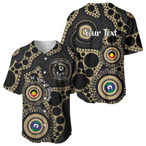 Collingwood NAIDOC Week 2026 Personalised Baseball Jersey 50 Years of Deadly Aboriginal Art