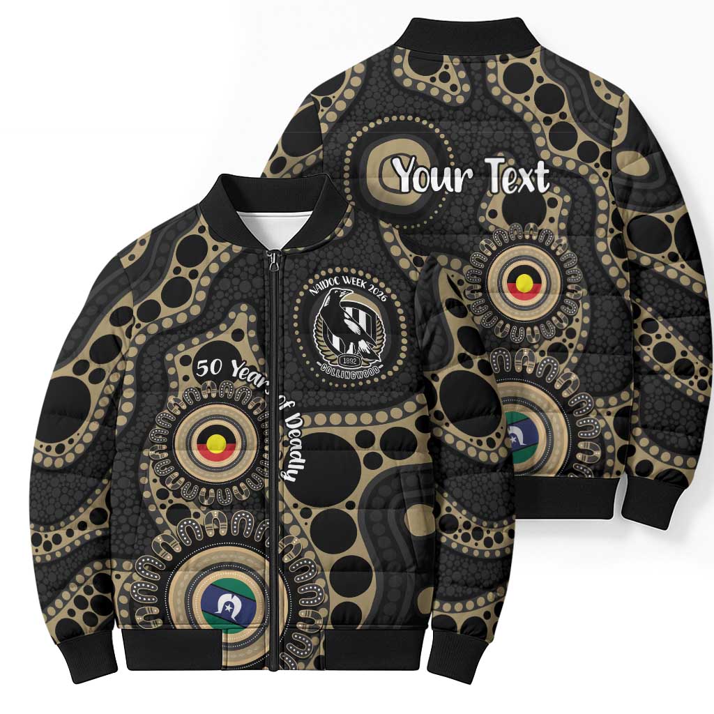 Collingwood NAIDOC Week 2026 Personalised Bomber Puffer Jacket 50 Years of Deadly Aboriginal Art