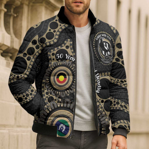 Collingwood NAIDOC Week 2026 Personalised Bomber Puffer Jacket 50 Years of Deadly Aboriginal Art