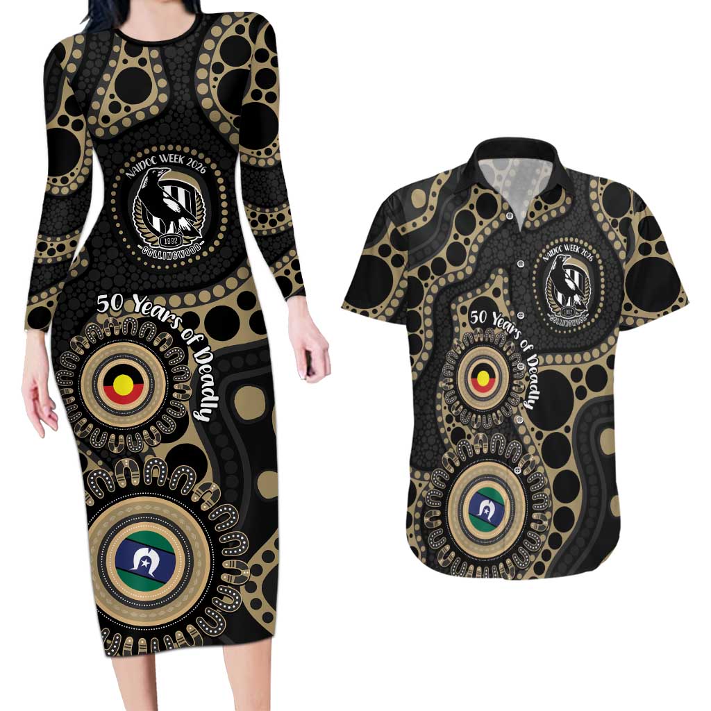 Collingwood NAIDOC Week 2026 Personalised Couples Matching Long Sleeve Bodycon Dress and Hawaiian Shirt 50 Years of Deadly Aboriginal Art