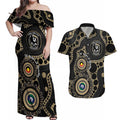Collingwood NAIDOC Week 2026 Personalised Couples Matching Off Shoulder Maxi Dress and Hawaiian Shirt 50 Years of Deadly Aboriginal Art