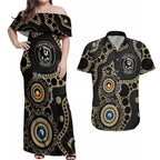 Collingwood NAIDOC Week 2026 Personalised Couples Matching Off Shoulder Maxi Dress and Hawaiian Shirt 50 Years of Deadly Aboriginal Art