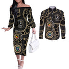 Collingwood NAIDOC Week 2026 Personalised Couples Matching Off The Shoulder Long Sleeve Dress and Long Sleeve Button Shirt 50 Years of Deadly Aboriginal Art