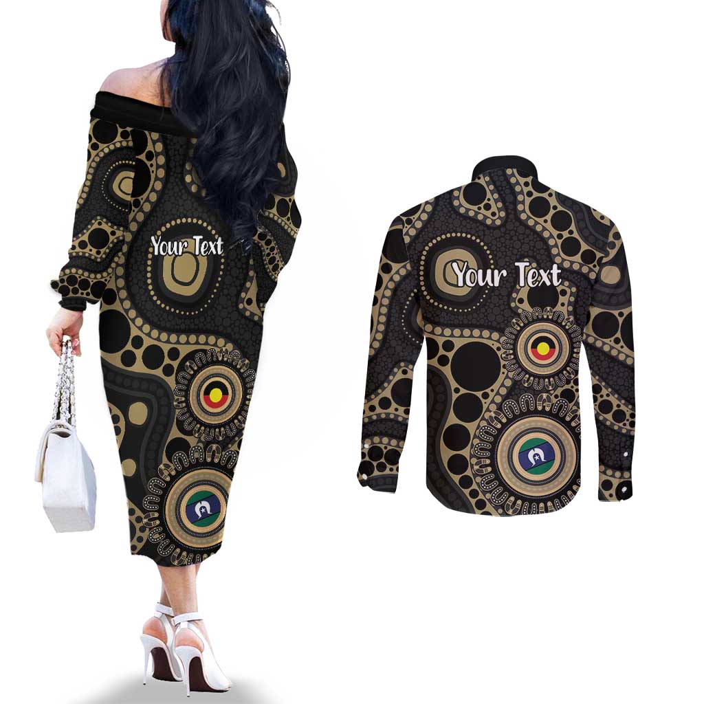 Collingwood NAIDOC Week 2026 Personalised Couples Matching Off The Shoulder Long Sleeve Dress and Long Sleeve Button Shirt 50 Years of Deadly Aboriginal Art