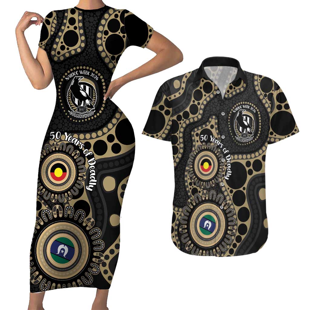 Collingwood NAIDOC Week 2026 Personalised Couples Matching Short Sleeve Bodycon Dress and Hawaiian Shirt 50 Years of Deadly Aboriginal Art