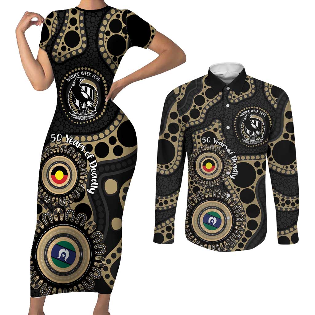 Collingwood NAIDOC Week 2026 Personalised Couples Matching Short Sleeve Bodycon Dress and Long Sleeve Button Shirt 50 Years of Deadly Aboriginal Art