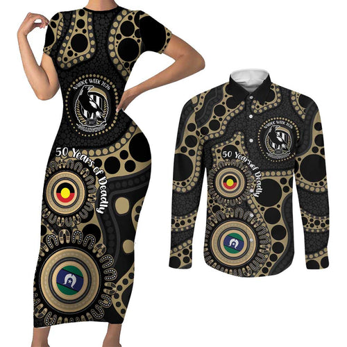 Collingwood NAIDOC Week 2026 Personalised Couples Matching Short Sleeve Bodycon Dress and Long Sleeve Button Shirt 50 Years of Deadly Aboriginal Art