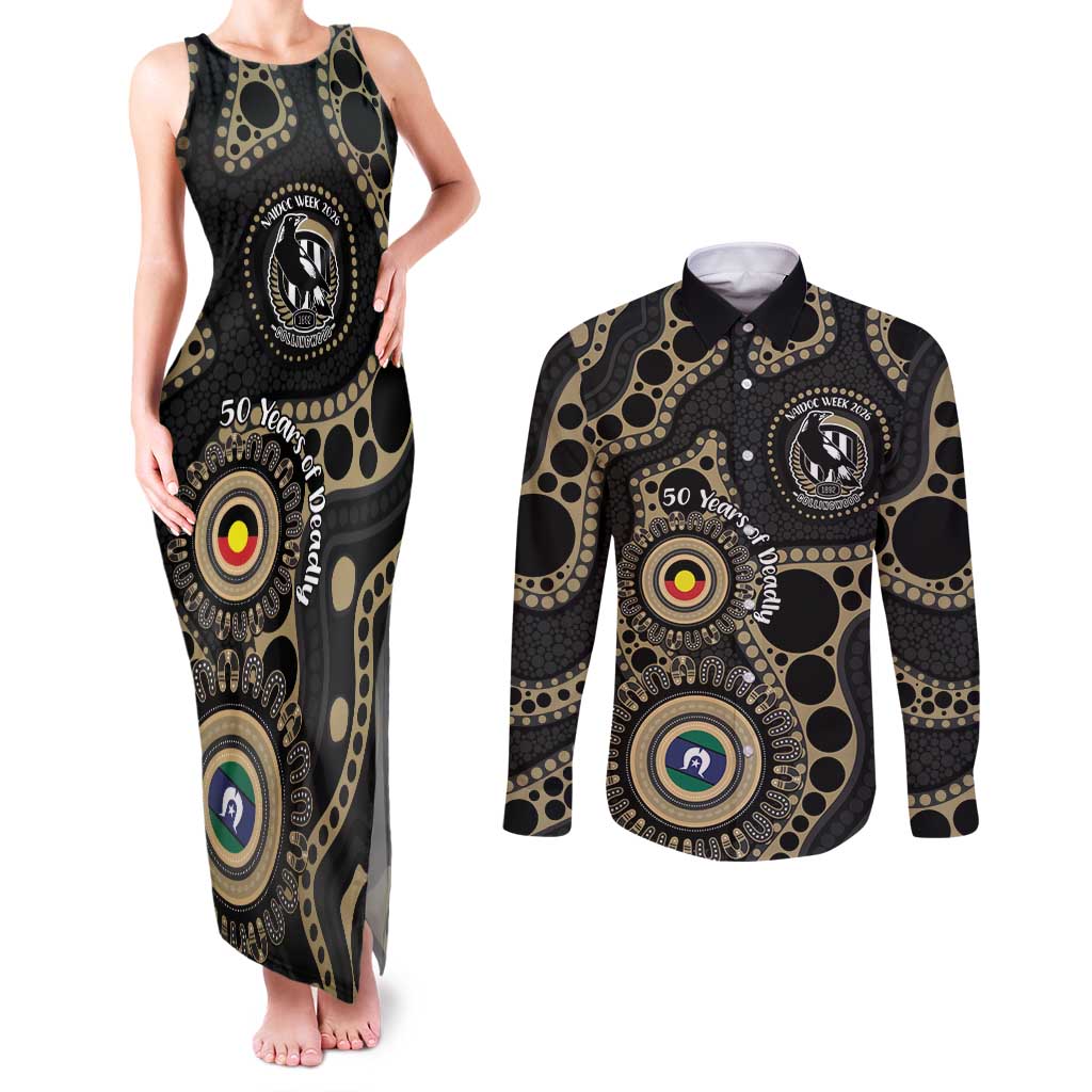 Collingwood NAIDOC Week 2026 Personalised Couples Matching Tank Maxi Dress and Long Sleeve Button Shirt 50 Years of Deadly Aboriginal Art