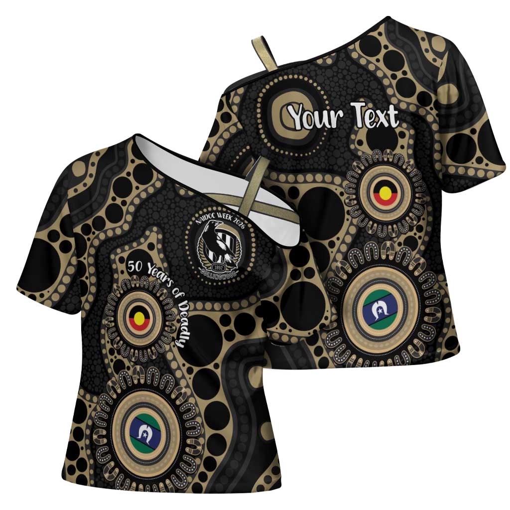 Collingwood NAIDOC Week 2026 Personalised Cross Shoulder Shirt 50 Years of Deadly Aboriginal Art