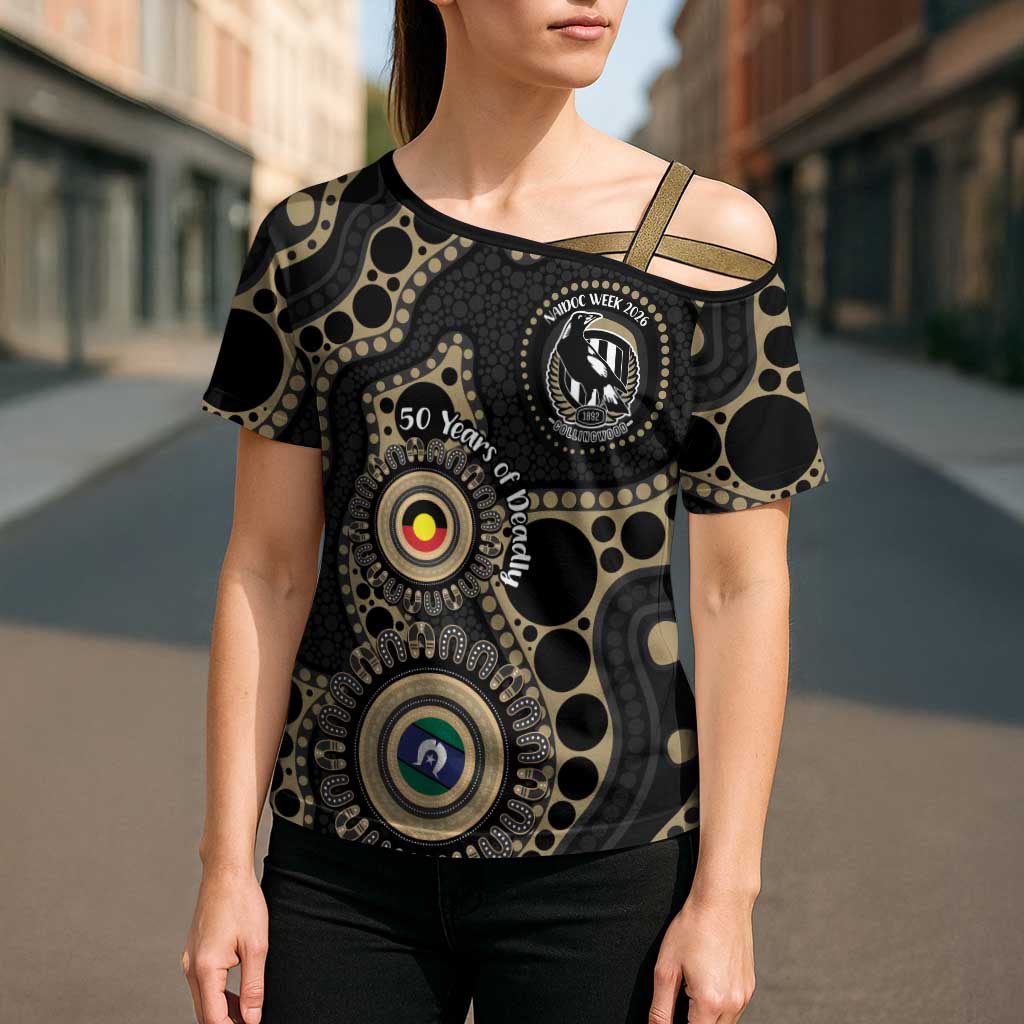 Collingwood NAIDOC Week 2026 Personalised Cross Shoulder Shirt 50 Years of Deadly Aboriginal Art