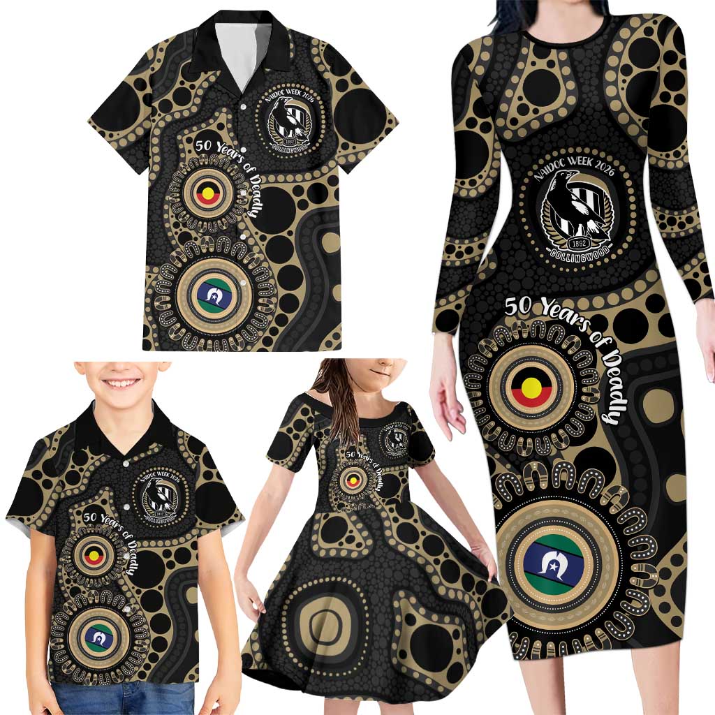 Collingwood NAIDOC Week 2026 Personalised Family Matching Long Sleeve Bodycon Dress and Hawaiian Shirt 50 Years of Deadly Aboriginal Art