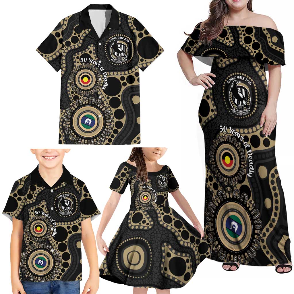 Collingwood NAIDOC Week 2026 Personalised Family Matching Off Shoulder Maxi Dress and Hawaiian Shirt 50 Years of Deadly Aboriginal Art
