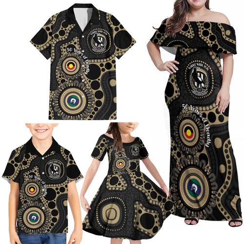 Collingwood NAIDOC Week 2026 Personalised Family Matching Off Shoulder Maxi Dress and Hawaiian Shirt 50 Years of Deadly Aboriginal Art
