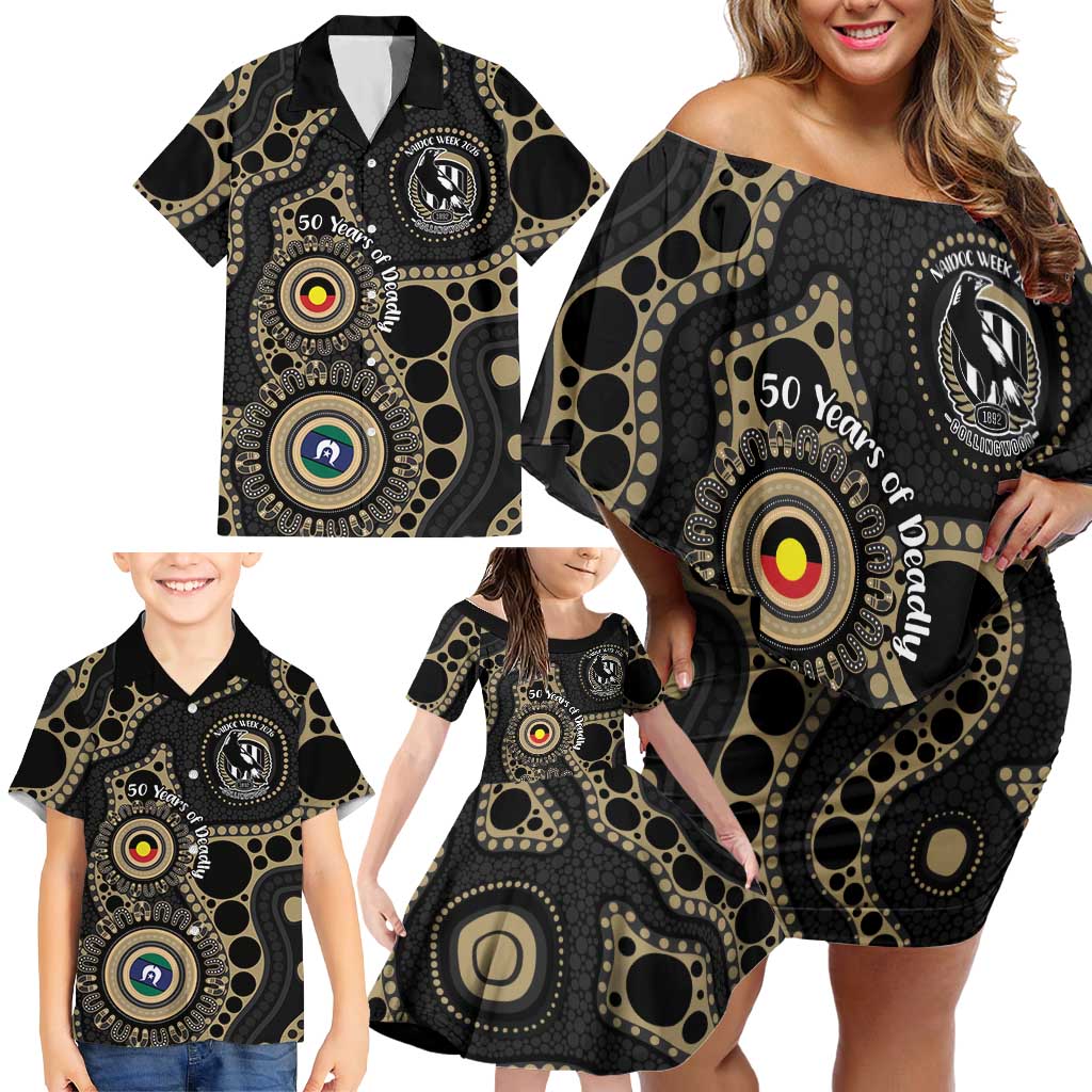Collingwood NAIDOC Week 2026 Personalised Family Matching Off Shoulder Short Dress and Hawaiian Shirt 50 Years of Deadly Aboriginal Art