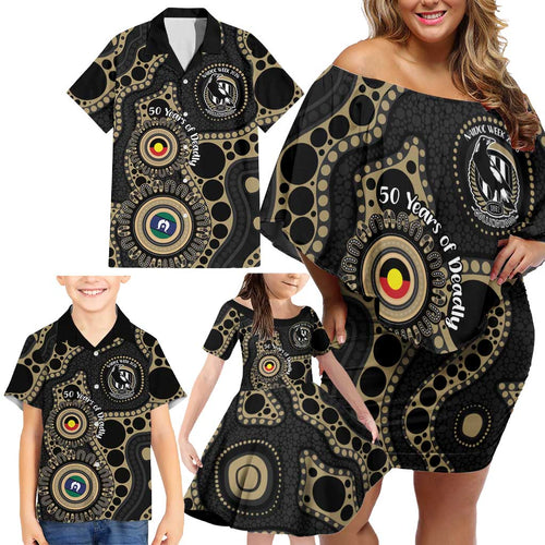 Collingwood NAIDOC Week 2026 Personalised Family Matching Off Shoulder Short Dress and Hawaiian Shirt 50 Years of Deadly Aboriginal Art