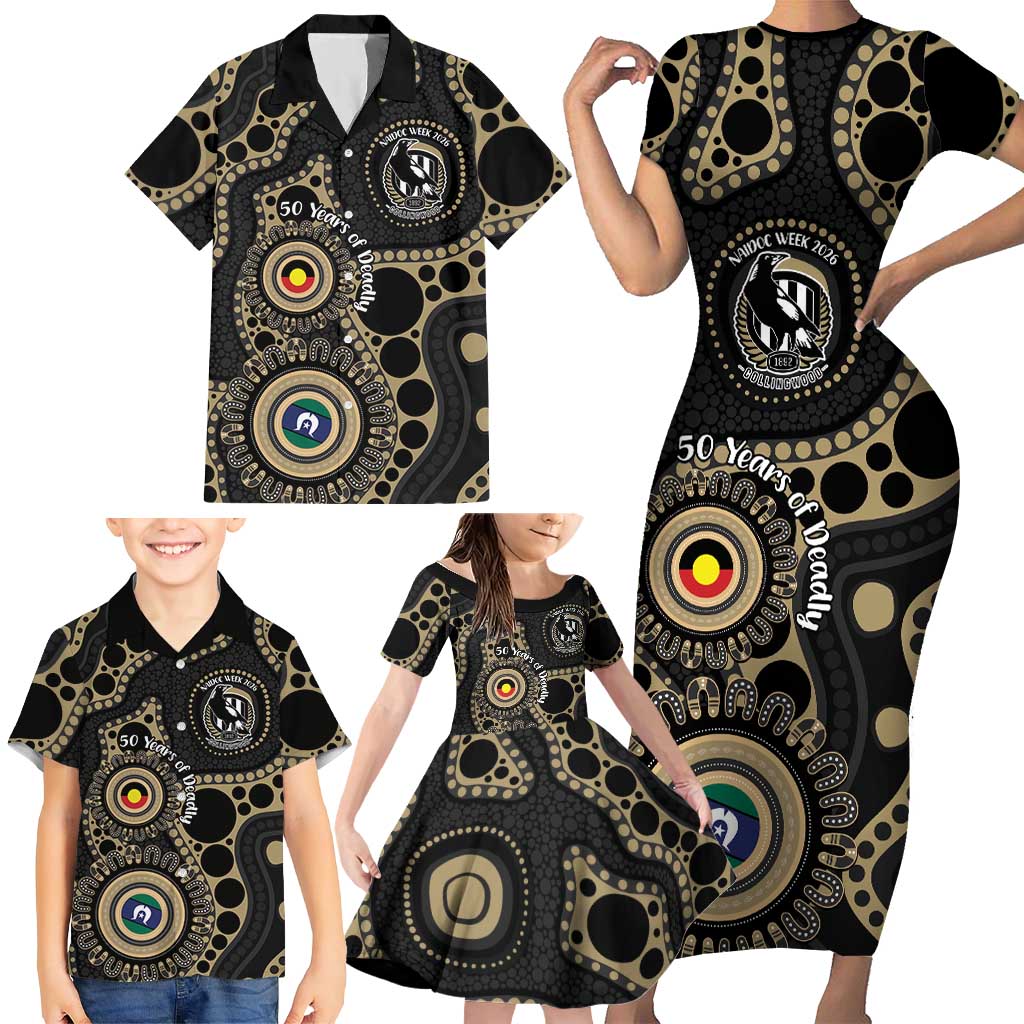 Collingwood NAIDOC Week 2026 Personalised Family Matching Short Sleeve Bodycon Dress and Hawaiian Shirt 50 Years of Deadly Aboriginal Art