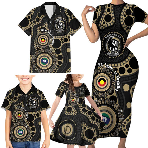 Collingwood NAIDOC Week 2026 Personalised Family Matching Short Sleeve Bodycon Dress and Hawaiian Shirt 50 Years of Deadly Aboriginal Art