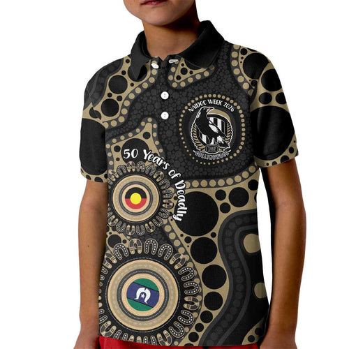 Collingwood NAIDOC Week 2026 Personalised Kid Polo Shirt 50 Years of Deadly Aboriginal Art