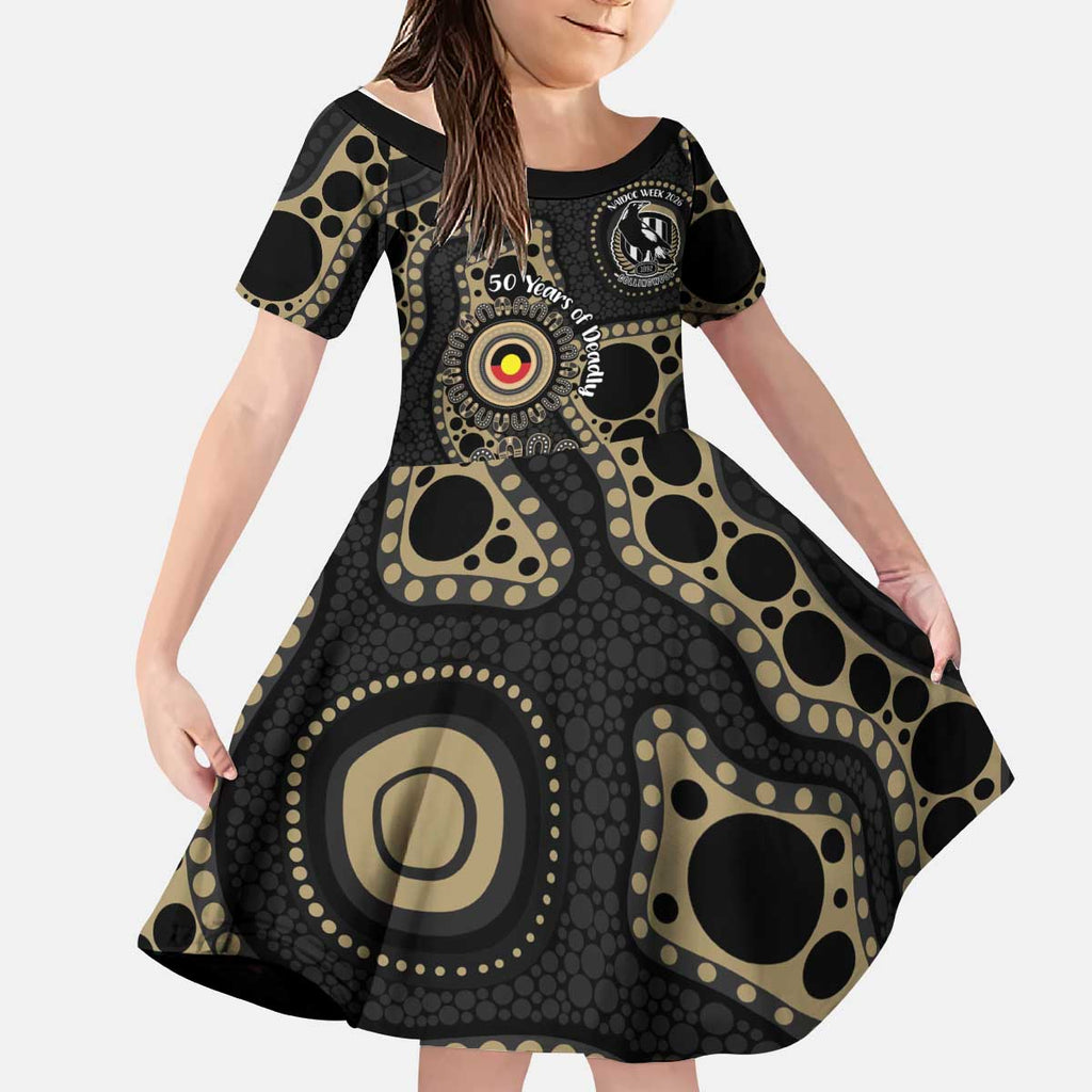 Collingwood NAIDOC Week 2026 Personalised Kid Short Sleeve Dress 50 Years of Deadly Aboriginal Art