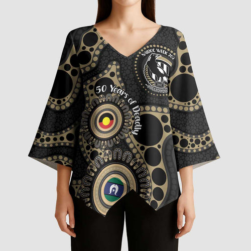 Collingwood NAIDOC Week 2026 Personalised Kimono Sleeve Blouse 50 Years of Deadly Aboriginal Art