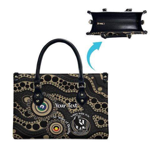 Collingwood NAIDOC Week 2026 Personalised Leather Bag 50 Years of Deadly Aboriginal Art