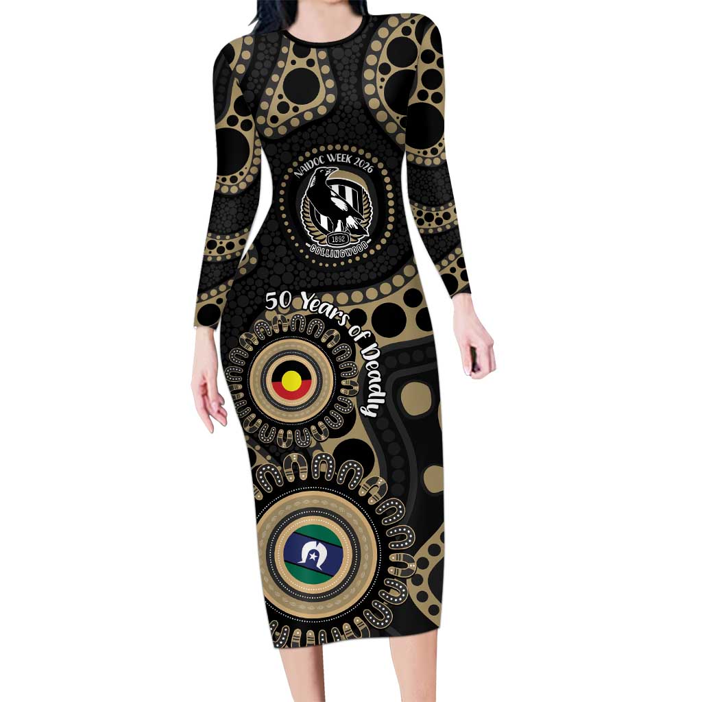 Collingwood NAIDOC Week 2026 Personalised Long Sleeve Bodycon Dress 50 Years of Deadly Aboriginal Art