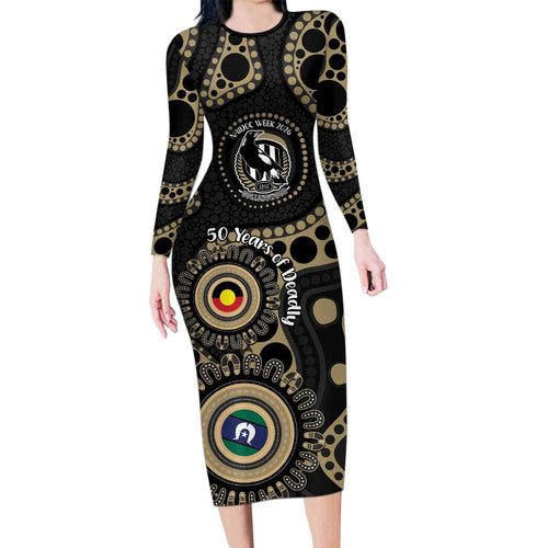 Collingwood NAIDOC Week 2026 Personalised Long Sleeve Bodycon Dress 50 Years of Deadly Aboriginal Art