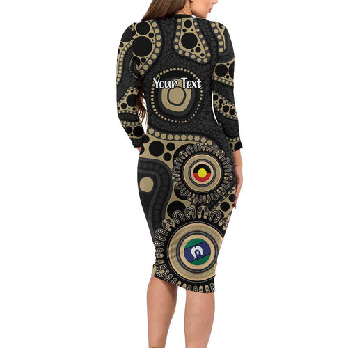 Collingwood NAIDOC Week 2026 Personalised Long Sleeve Bodycon Dress 50 Years of Deadly Aboriginal Art