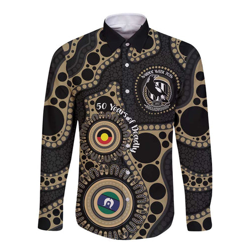 Collingwood NAIDOC Week 2026 Personalised Long Sleeve Button Shirt 50 Years of Deadly Aboriginal Art
