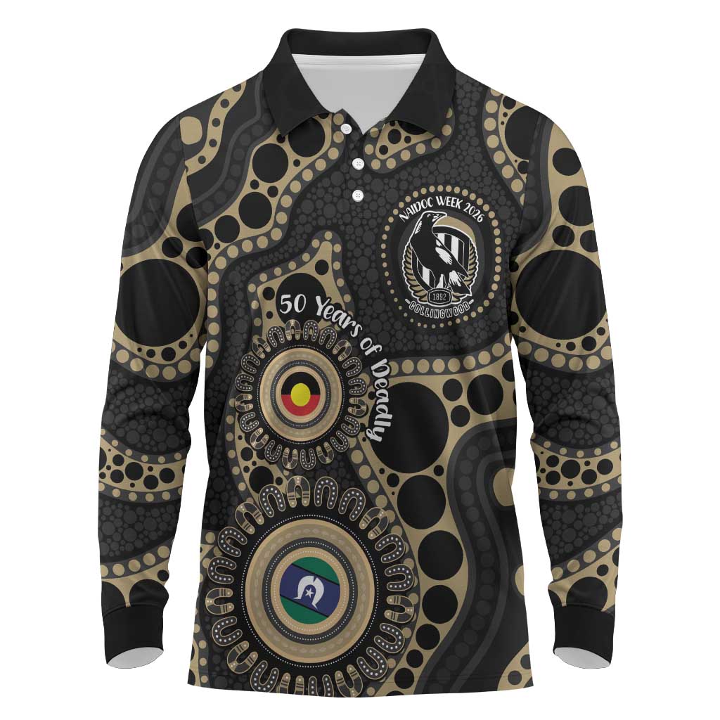 Collingwood NAIDOC Week 2026 Personalised Long Sleeve Polo Shirt 50 Years of Deadly Aboriginal Art