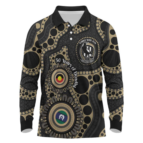 Collingwood NAIDOC Week 2026 Personalised Long Sleeve Polo Shirt 50 Years of Deadly Aboriginal Art