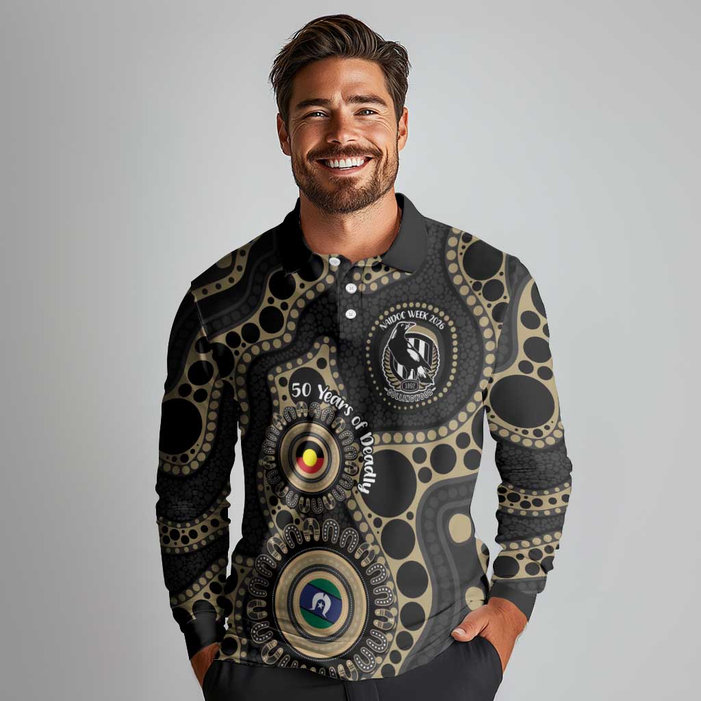 Collingwood NAIDOC Week 2026 Personalised Long Sleeve Polo Shirt 50 Years of Deadly Aboriginal Art