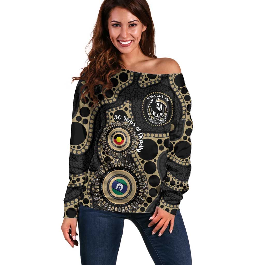 Collingwood NAIDOC Week 2026 Personalised Off Shoulder Sweater 50 Years of Deadly Aboriginal Art