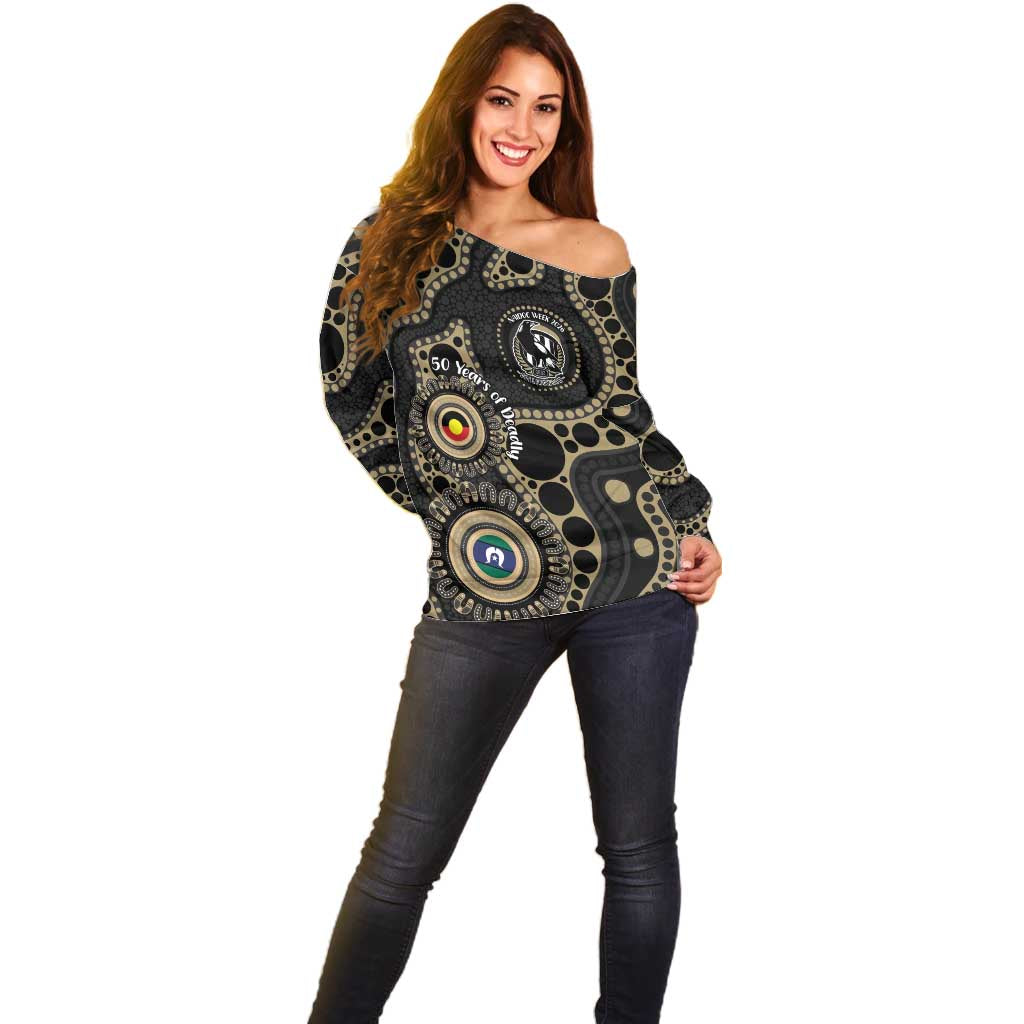 Collingwood NAIDOC Week 2026 Personalised Off Shoulder Sweater 50 Years of Deadly Aboriginal Art
