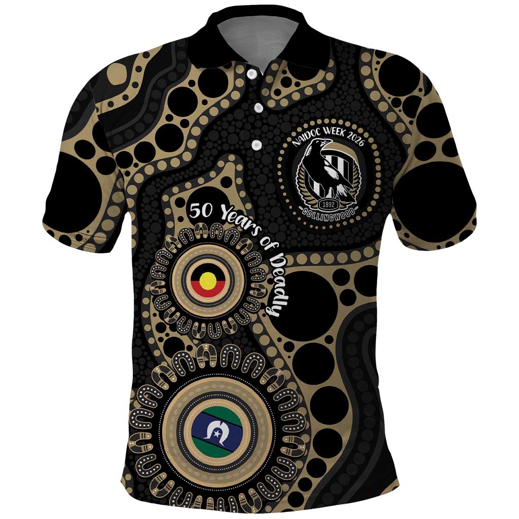 Collingwood NAIDOC Week 2026 Personalised Polo Shirt 50 Years of Deadly Aboriginal Art