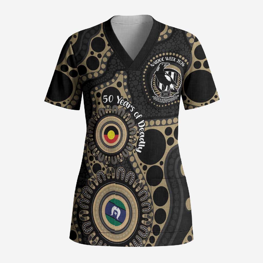 Collingwood NAIDOC Week 2026 Personalised Scrub Top 50 Years of Deadly Aboriginal Art