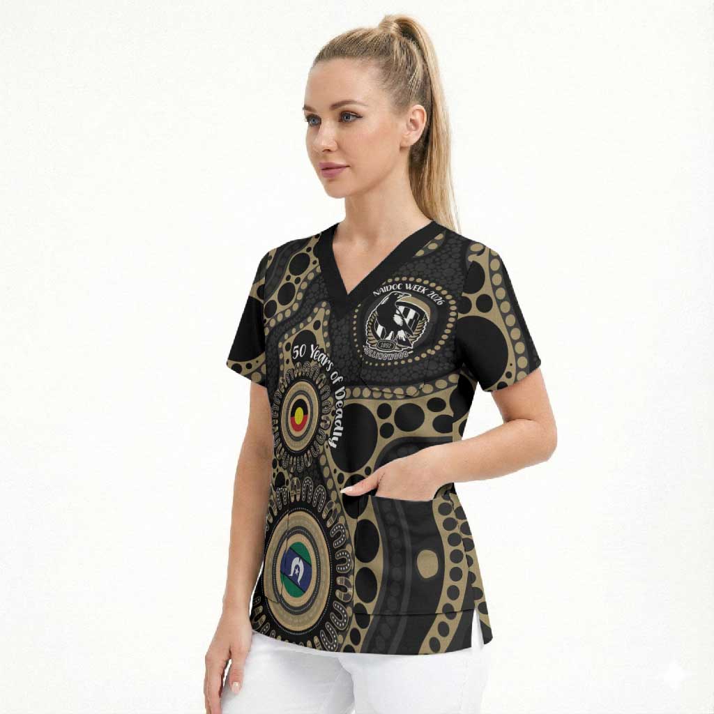 Collingwood NAIDOC Week 2026 Personalised Scrub Top 50 Years of Deadly Aboriginal Art