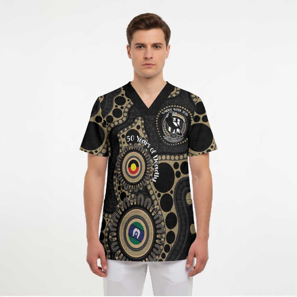 Collingwood NAIDOC Week 2026 Personalised Scrub Top 50 Years of Deadly Aboriginal Art