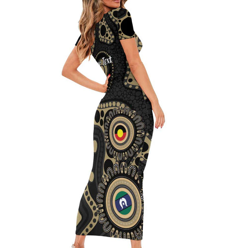 Collingwood NAIDOC Week 2026 Personalised Short Sleeve Bodycon Dress 50 Years of Deadly Aboriginal Art