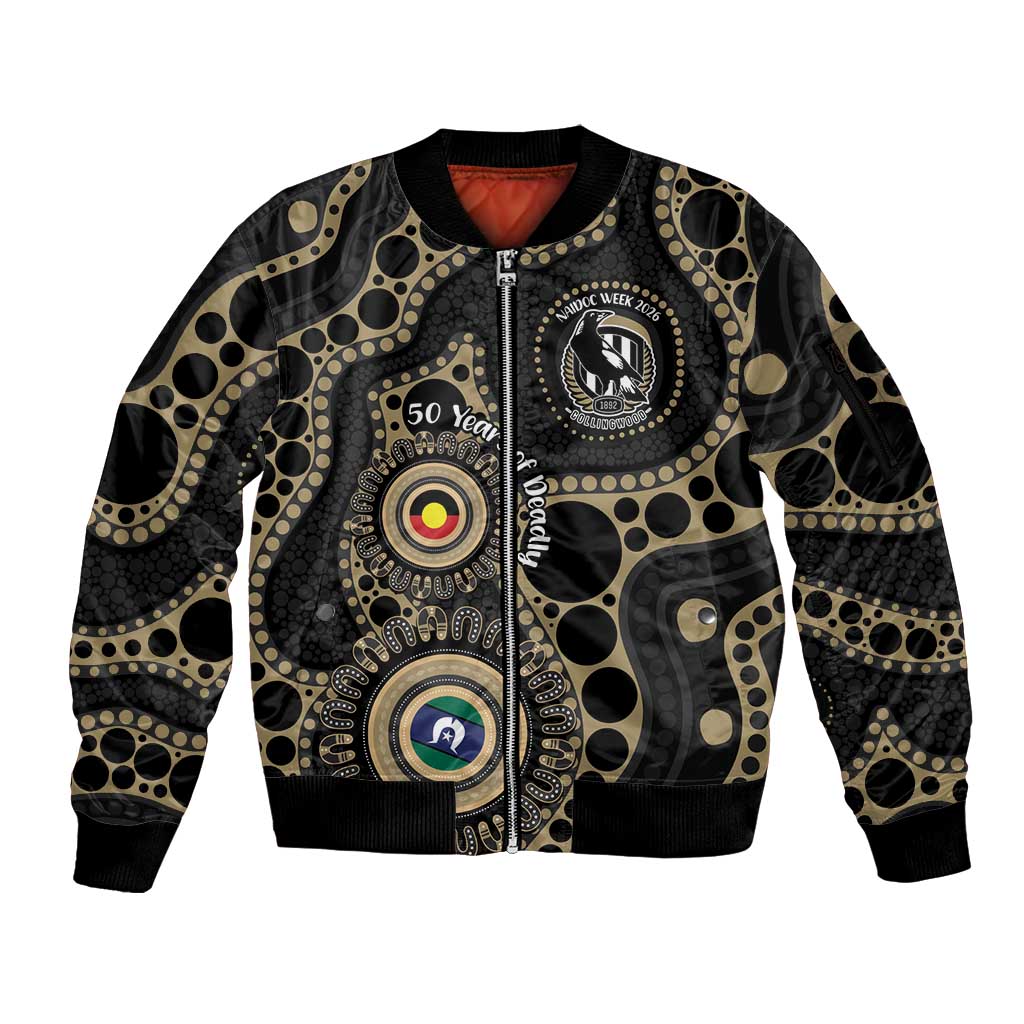 Collingwood NAIDOC Week 2026 Personalised Sleeve Zip Bomber Jacket 50 Years of Deadly Aboriginal Art