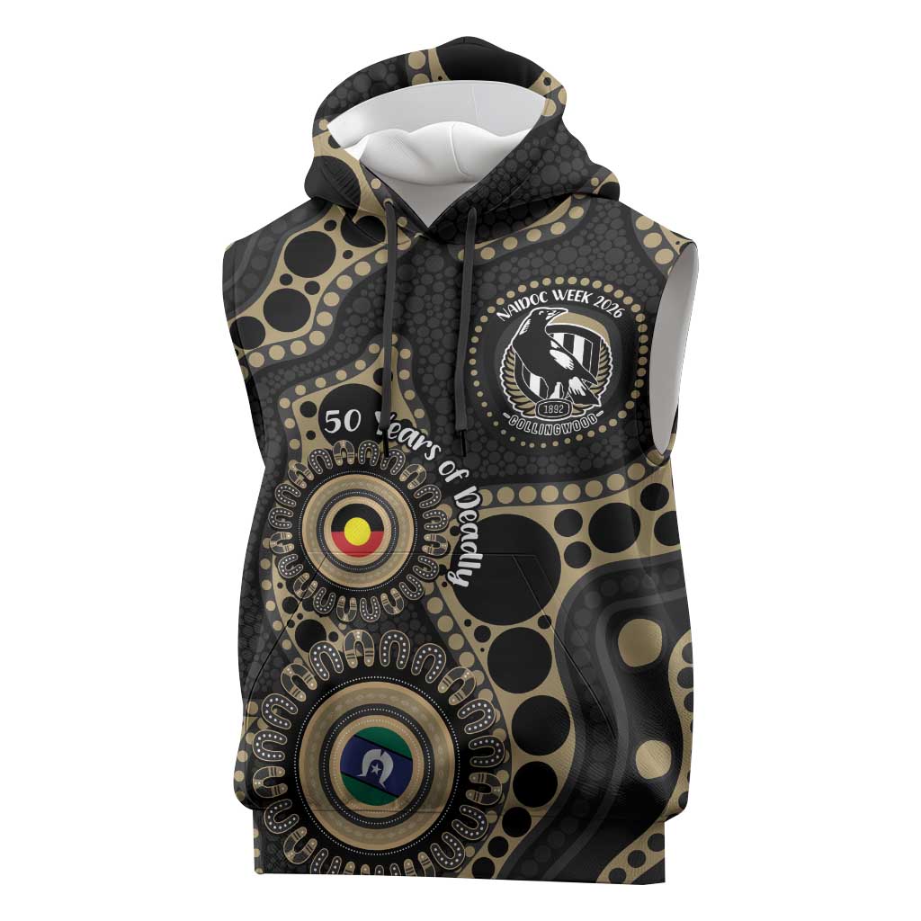 Collingwood NAIDOC Week 2026 Personalised Sleeveless Hoodie 50 Years of Deadly Aboriginal Art