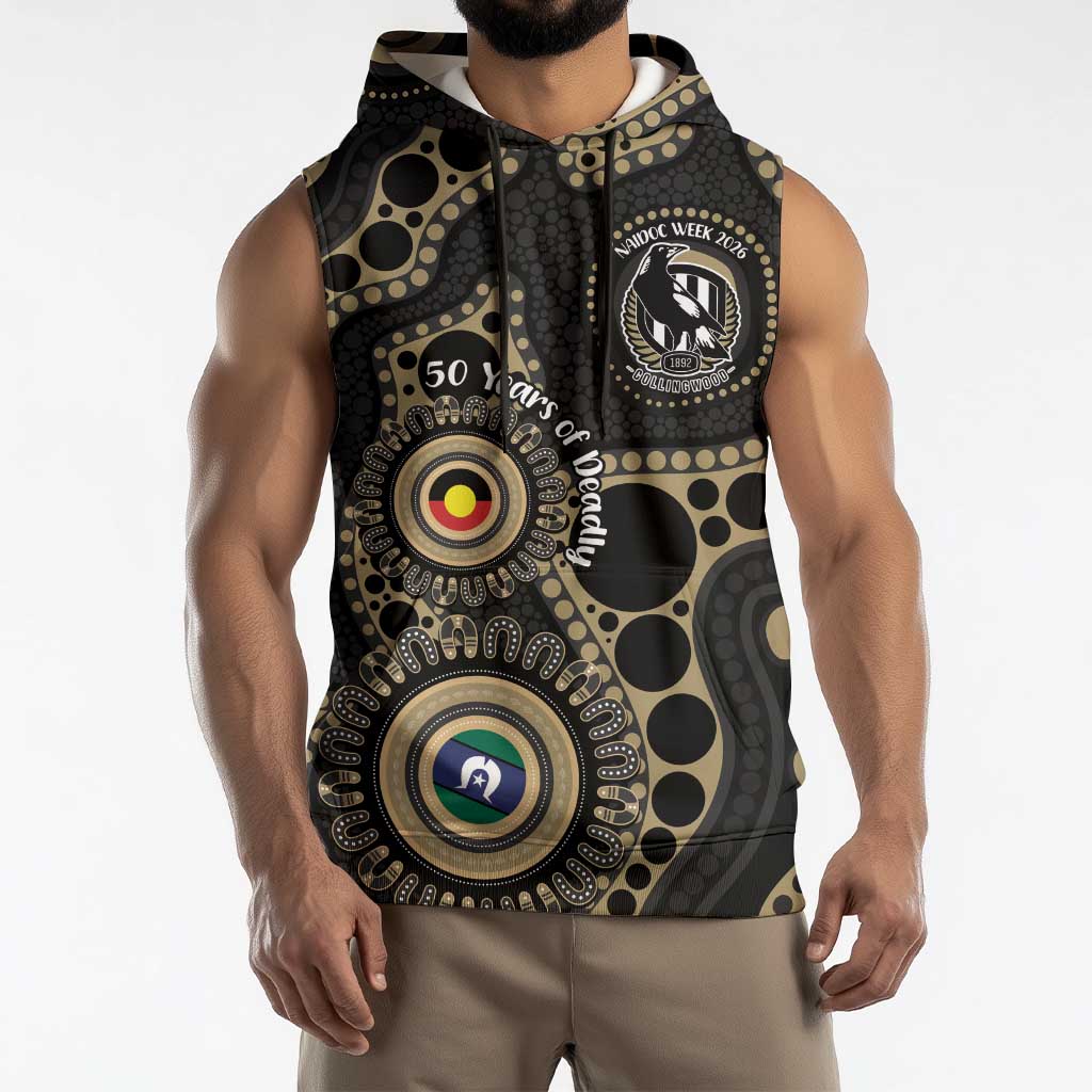 Collingwood NAIDOC Week 2026 Personalised Sleeveless Hoodie 50 Years of Deadly Aboriginal Art