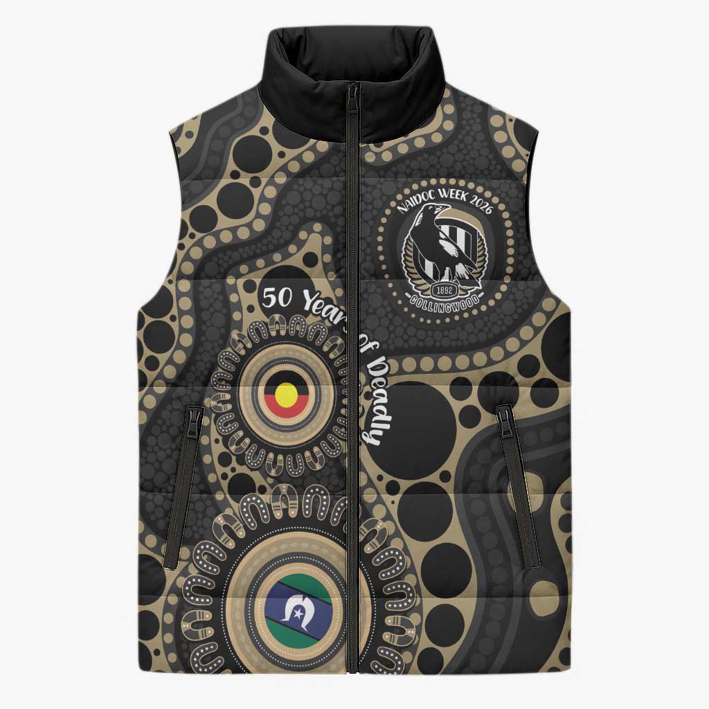 Collingwood NAIDOC Week 2026 Personalised Sleeveless Puffer Jacket 50 Years of Deadly Aboriginal Art