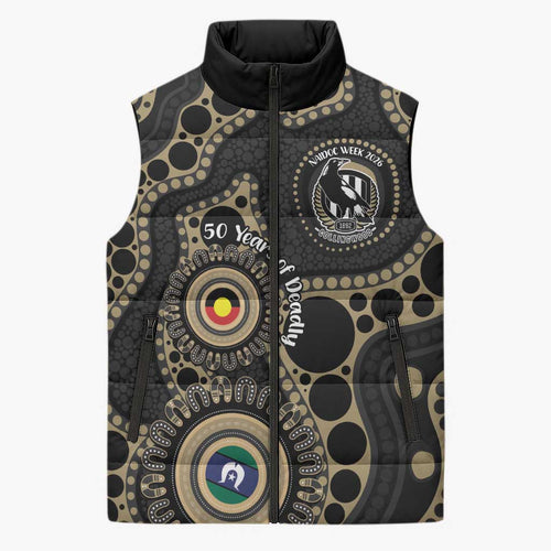 Collingwood NAIDOC Week 2026 Personalised Sleeveless Puffer Jacket 50 Years of Deadly Aboriginal Art