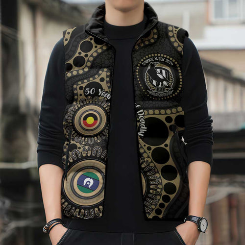 Collingwood NAIDOC Week 2026 Personalised Sleeveless Puffer Jacket 50 Years of Deadly Aboriginal Art