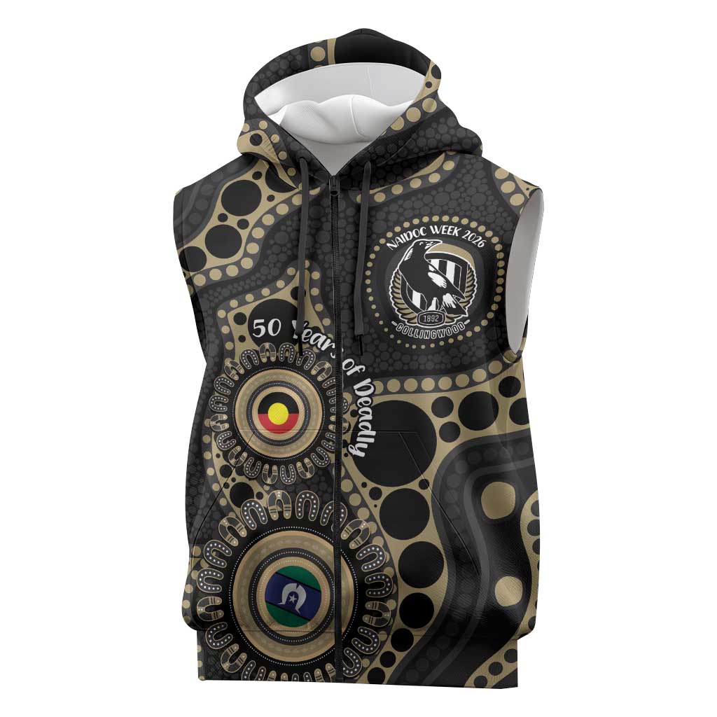 Collingwood NAIDOC Week 2026 Personalised Sleeveless Zip Hoodie 50 Years of Deadly Aboriginal Art